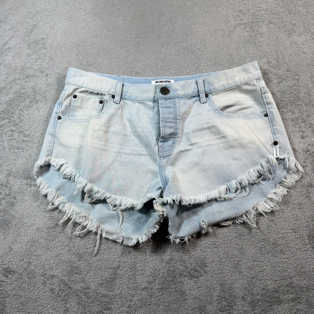 ONE X ONETEASPOON Brandos Shorts Women 32 Blue Denim Cut-Off Frayed Hem